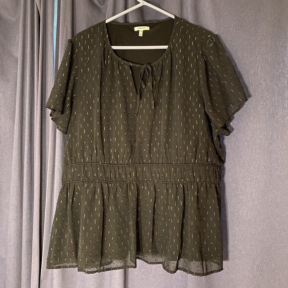 Maurices Blouse Plus Size 3X Black Gold V Neck Keyhole Tunic Top Fancy Party - Picture 1 of 7